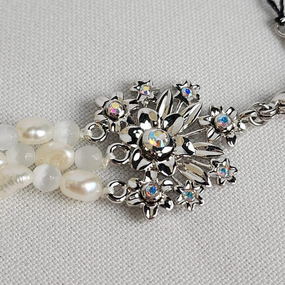 FAC Silver Pacifico AB Crystal Fresh Water Pearl Beaded Chandelier Necklace Set - Picture 7 of 15